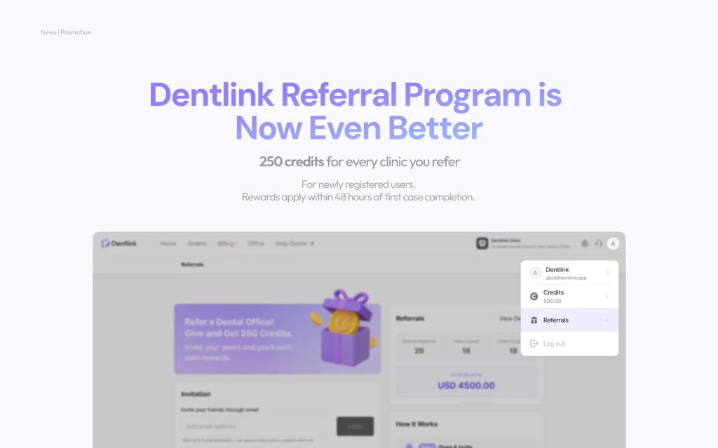 Dentlink dental lab referral program page for dentists